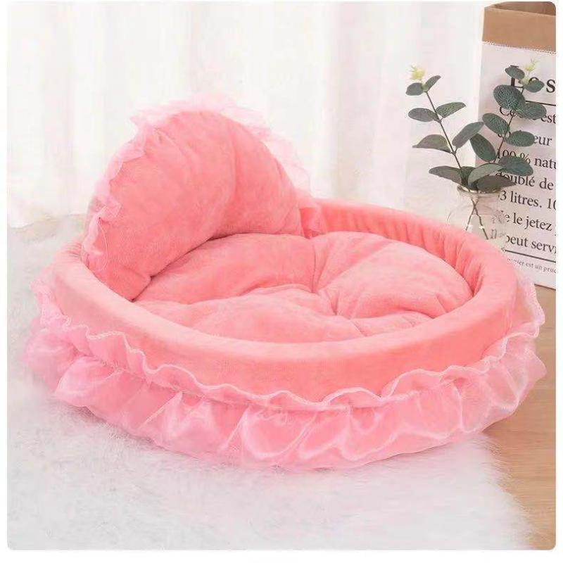 Creative Dog Kennel Pet Bowknot Lace Princess Bed Oval Princess Kennel Pet Dog Bed