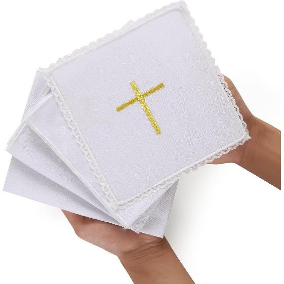 4 шт. Литургические принадлежности Льняной Корпорал для Церквей Наборы (Поддон,Капрал,Очиститель,Полотенце) Белая льняная алтарная скатерть с вышивкой золотого креста, Наборы для мессы