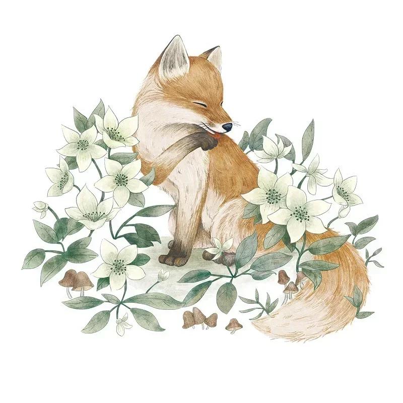 Wall Decoration Sticker 3d Fox Flower Bedroom Self Adhesive Home Decor Living Room Cartoon Animal Wall Art Decals Accessories