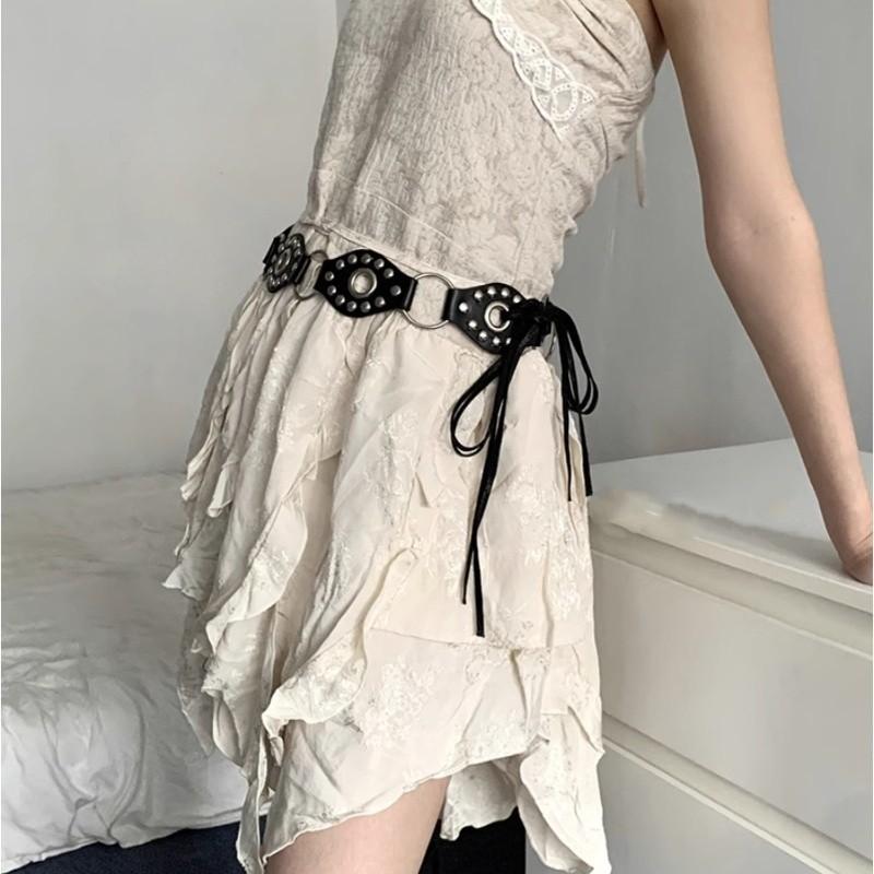 Милениум Девушка Острая Ins Ретро Круглое Кольцо Заклепки Ремень Летящий Дизайн Нашивки Пояс на Пол-талии Пояс для Брюк