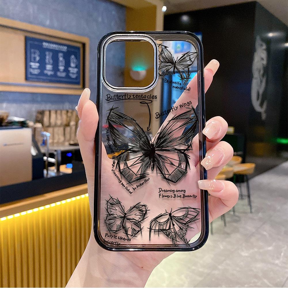 Арт-стиль инс продвинутое чувство линейный набросок бабочка iPhone15 прозрачный магнитный чехол для мобильного телефона Apple 17p противоударный