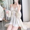 New French lace suspender nightdress women's summer ice silk two-piece set sexy temptation V-collar loungewear set can be outside