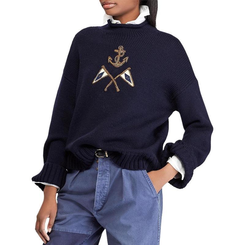 Ralph Lauren Женский вязаный джемпер с длинным рукавом и вышитым логотипом-гербом 211762022-001