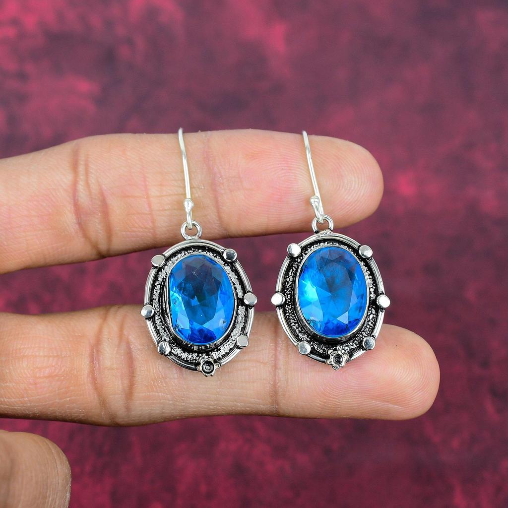 Серьги с голубым топазом, ювелирные изделия из цельного серебра 925 пробы с драгоценными камнями, серьги ручной работы, на День благодарения