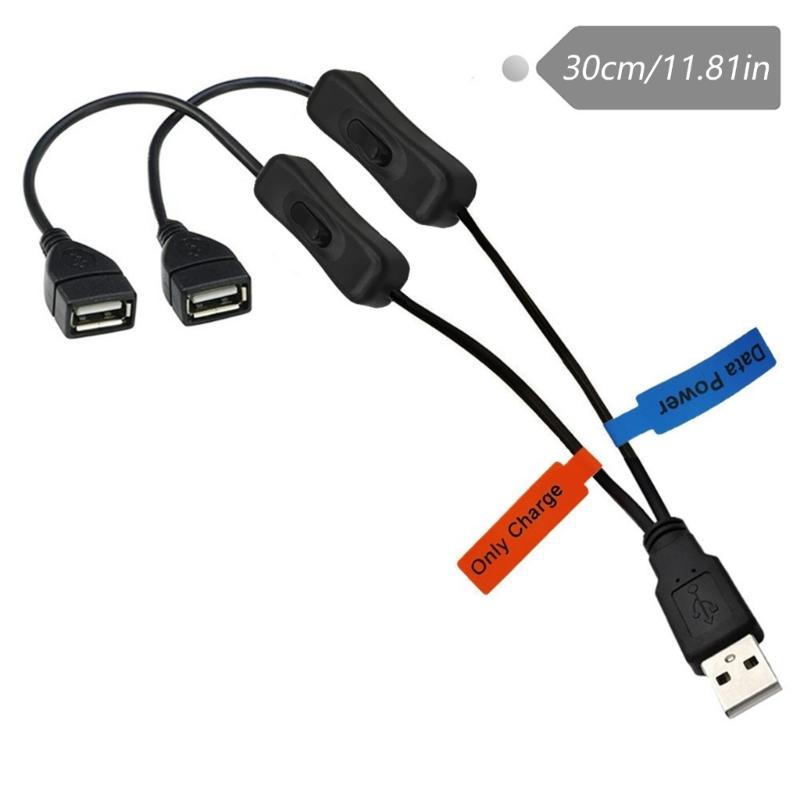 30cm Y Shaped USB 2.0 Extension Cable Charging Cord With Switching Control For Simultaneous Charging And Data Sync