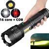 12000LM XHP160 LED+COB White/red Light Outdoor  Strong Lamp Flashlight USB-C Charging Aluminum Alloy with Side Lights LED Torch