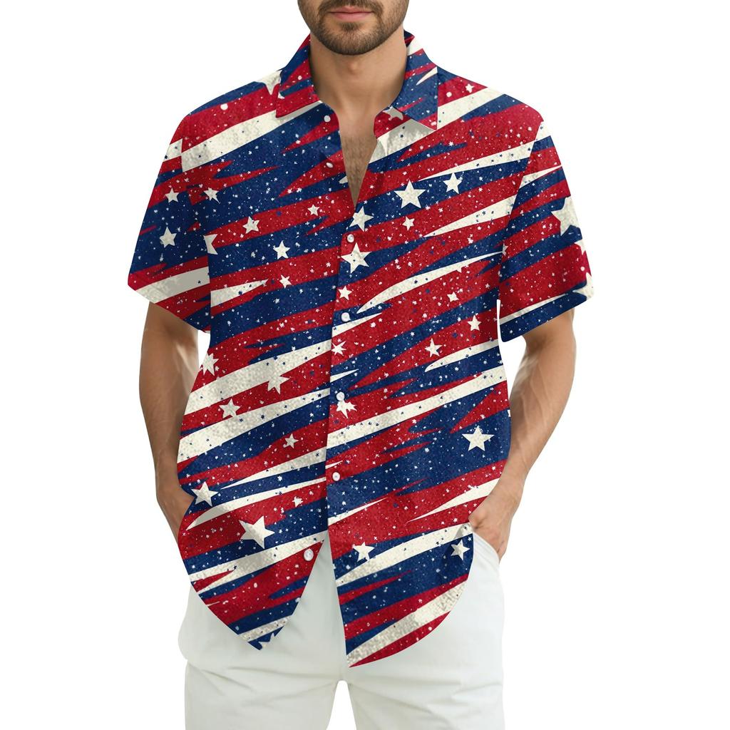Мужская повседневная рубашка с короткими рукавами и принтом «День независимости»