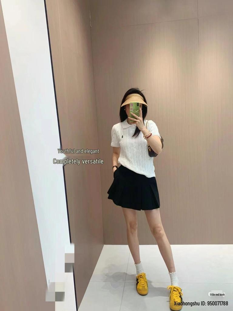 Высококачественный всесезонный классический универсальный вязаный кардиган 25SS с отложным воротником, на двух пуговицах, с вышивкой маленькой лошади, с коротким рукавом