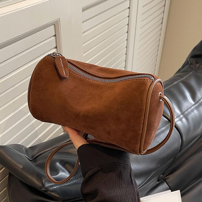 Модная цилиндрическая сумка из замши для женщин, новая осенняя, универсальная, для работы, с матовой текстурой, сумки кроссбоди, простая элегантная сумка на плечо KTY