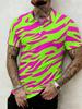 Men's Short-Sleeve Polo Shirt with Zebra Stripe Lapel Collar - Full-Zebra Print Button-Up Button Collar Shirt, Machine Washable Summer Beachwear
