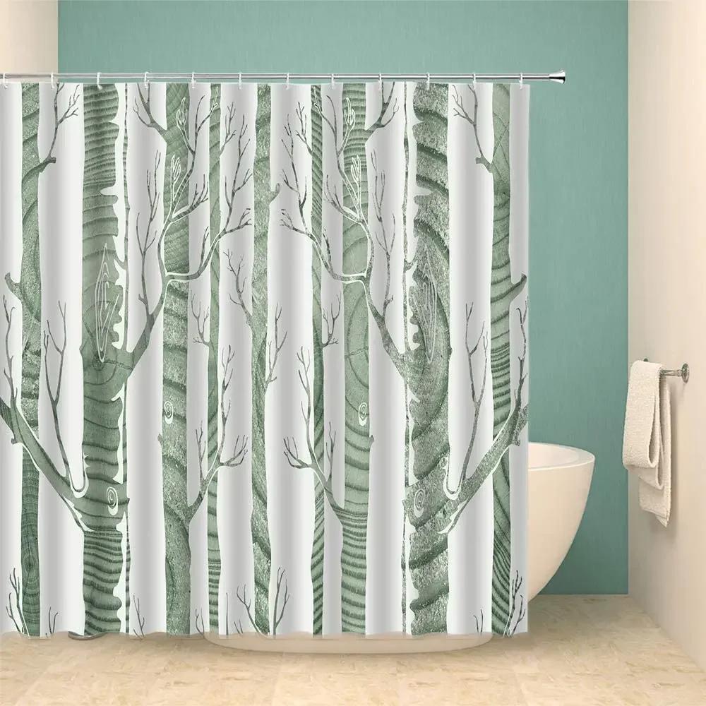 Nature Landscape Shower Curtains Ocean Dolphin Palm Tree Forest Waterfall Scenery Farm Horse Cloth Bathroom Decor Set With Hooks