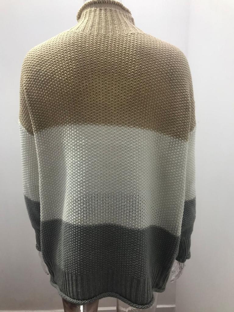 Мягкие элегантные базовые трикотажные топы, пуловеры, модные осенне-зимние трикотажные женские толстые линии с цветными блоками, с высоким воротом, повседневные, с длинными рукавами, пуловеры