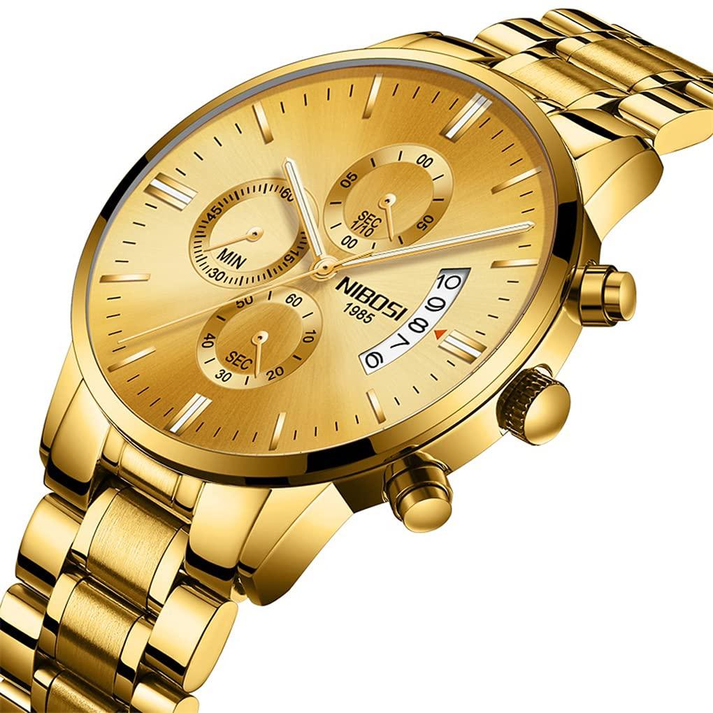 Watches for Man Business Hand Watch Gold Big Face Chronograph Brand Analog Stylish Casual Metal Band Stainless Steel Watch Date Fluorescent Luxury Day