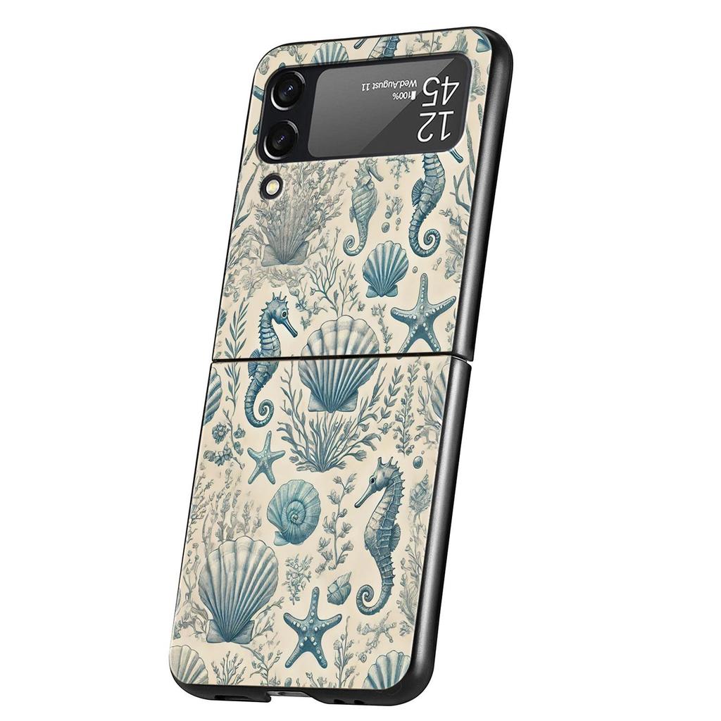 Blue Ocean Fish Hard PC Phone Case For Samsung Galaxy Z Flip 7 6 5 4 Black Cover For Galaxy Z Flip 3 Foldable Fundas Shell Capas