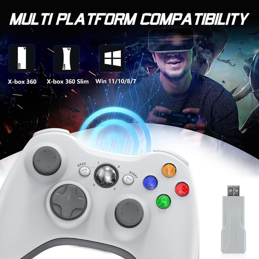 Беспроводной игровой контроллер 2,4G для Xbox 360 с двойной вибрацией, Turbo, совместимый с Xbox 360/360 Slim и ПК Windows