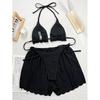 Ruffled Firlled Halter Bikini Women Swimwear Female Swimsuit Three-pieces Bikini Set With Shorts Bather Bathing Suit Swim
