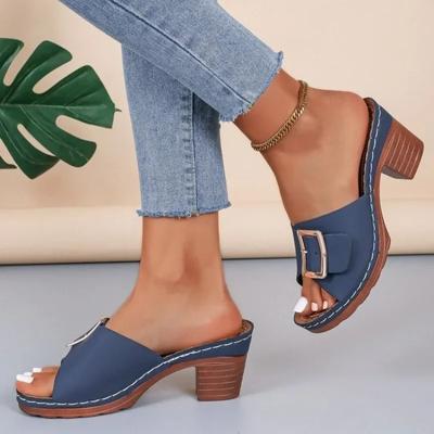 Женская обувь 2024 года, модные женские тапочки больших размеров, модные повседневные тапочки с металлическим украшением, женские летние туфли на каблуках с открытым носком для женщин