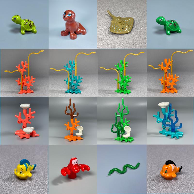 MOC Bricks Ocean Animal Plant Coral Sea Scene Shark Octopus Manta Fish Clownfish Building Blocks Toys Children Gift