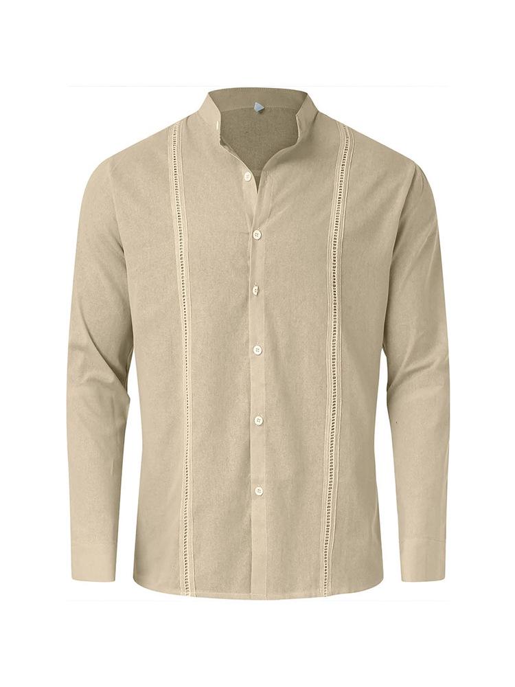 Men's Casual Cotton Linen Stand Collar Shirt - European & American Style for Summer Beach Vacation 2026