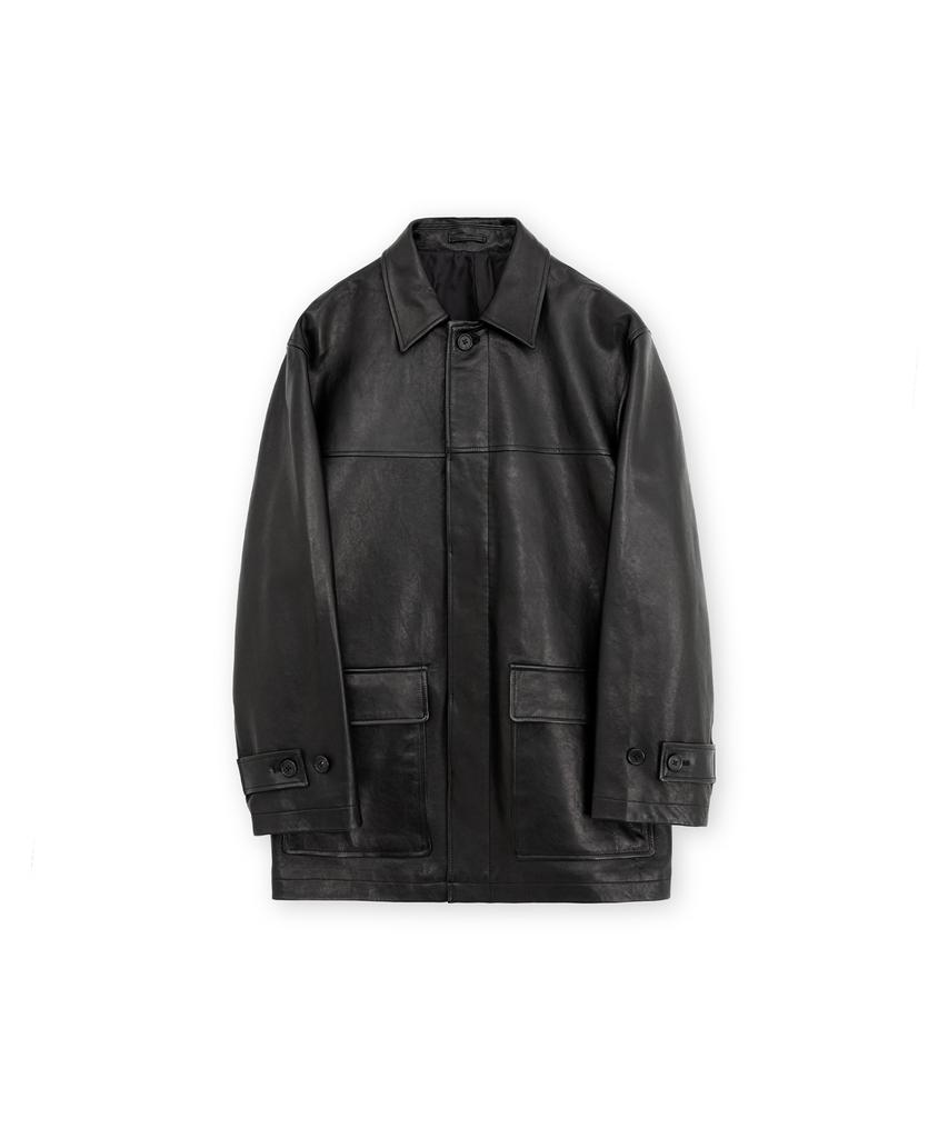 Brownyard Leather Half Coat, Black