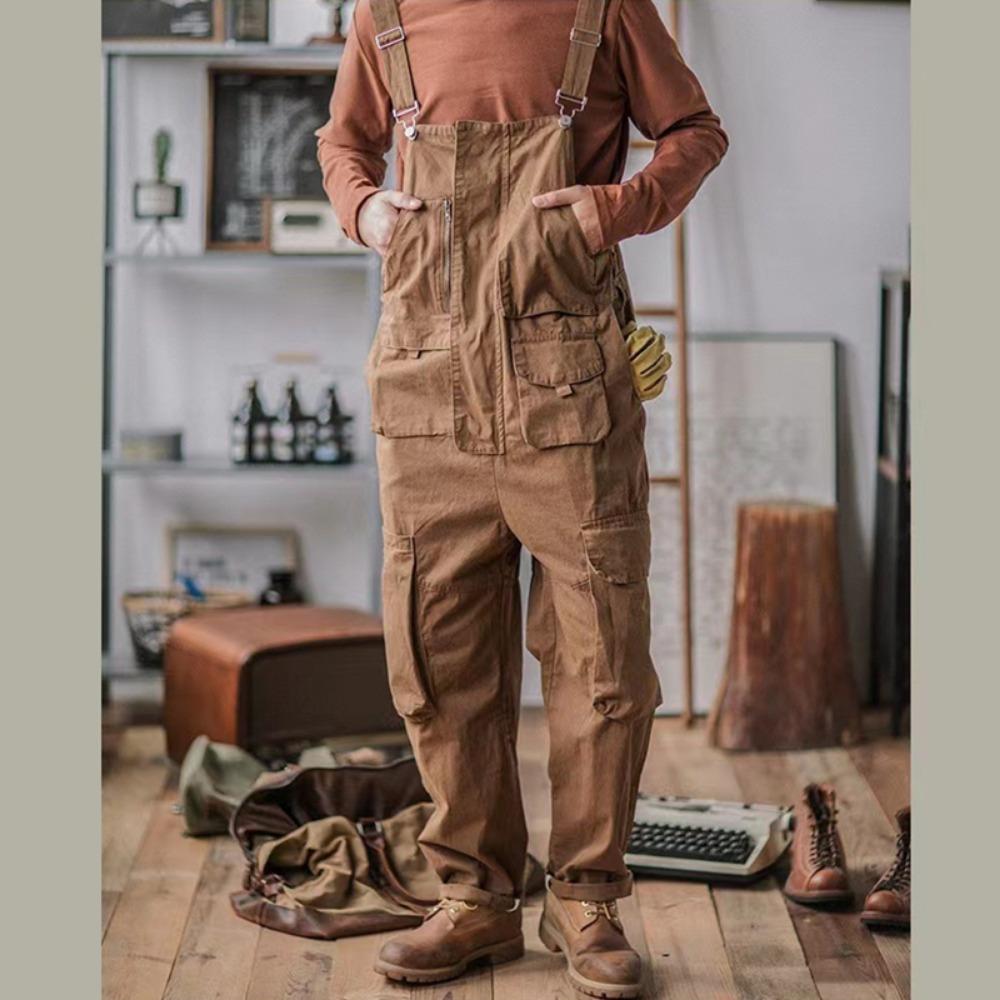 Свободные повседневные комбинезоны Мужские прямые комбинезоны Комбинезоны American Retro Ami Khaki Trend Универсальные цельные брюки с подтяжками