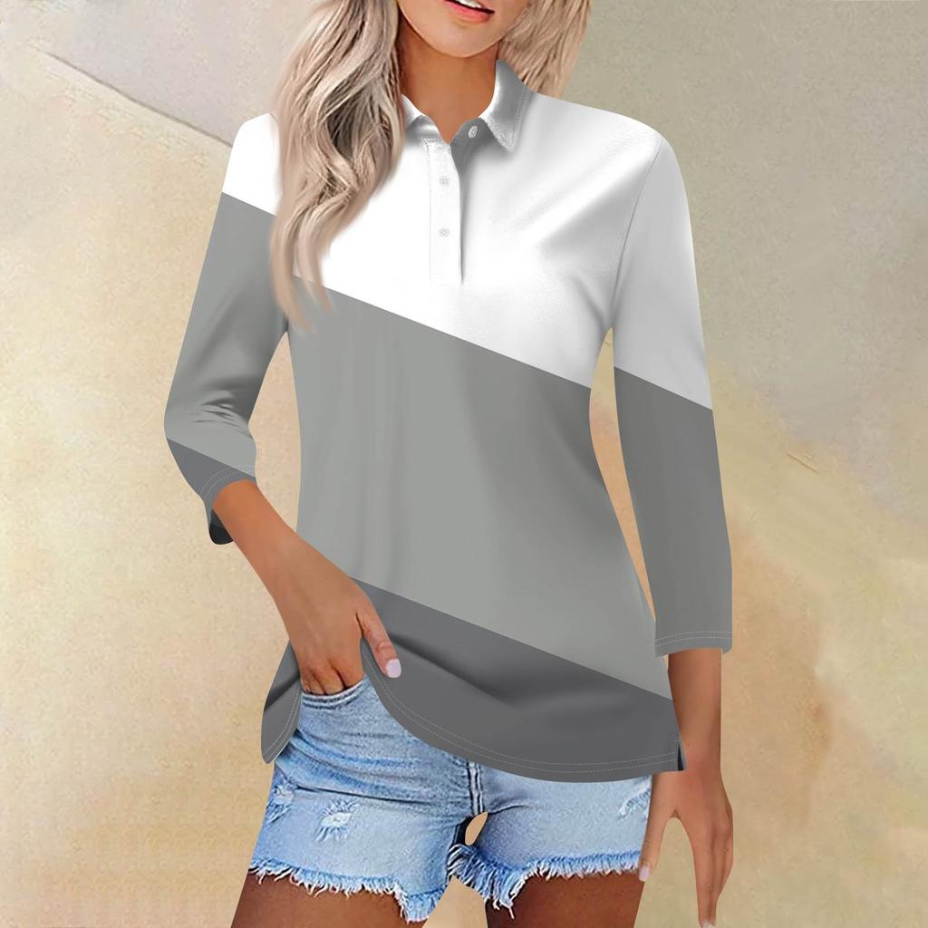 Женская модная повседневная рубашка с короткими рукавами 3/4 с лацканами и принтом, женские топы на пуговицах