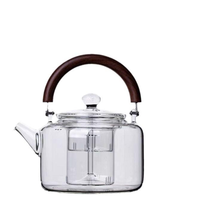 High-Temperature Resistant 1L Transparent Glass Teapot with Handle for Fire Cooking, Ins Style Tea Set