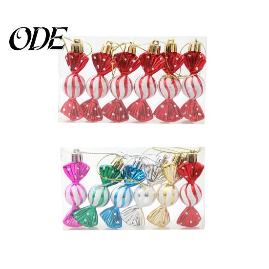 Shatterproof Christmas Decorations 6Pcs/Box Hanging Candy Ornament with Lanyard Unbreakable Reusable Electroplating Festive For Tree Holiday
