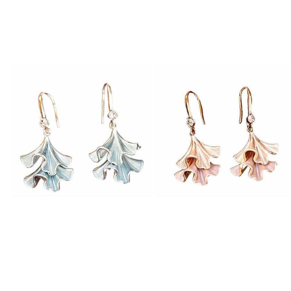 Synthetic Rhinestone Ginkgo Ear Pendant Double-layer Sweet Earrings Jewelry Ginkgo Earrings  Party