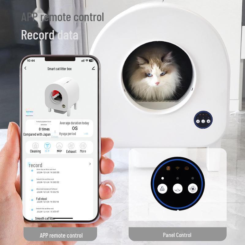 Автоматический умный кошачий туалет с быстрой самоочисткой, дистанционным управлением через приложение, видеонаблюдением и вытяжной системой