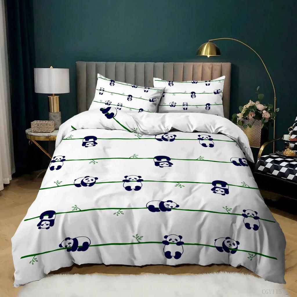 Пододеяльник Панда Мультяшный Принт Панды Комплект Постельного Белья для Детей Мальчиков Девочек Микрофибра Милый Животный Пододеяльник 3 шт. Полный Размер
