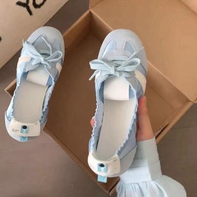 Французские балетные туфли женские плоские 2025 лето новая шнуровка дышащие туфли на одном педале модные одинарные туфли