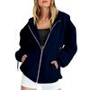 Autumn Women's Hooded Oversized Sweatshirt Casual Long Sleeve Solid Color Hoodies Zipper Drawstring Coat with Pocket