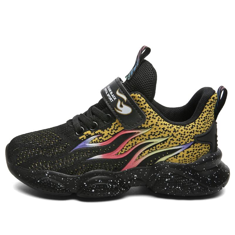 Children's Fashion Flyknit Casual Thick Bottom Velcro Boys' Sports Shoes Night Light Sports Shoes