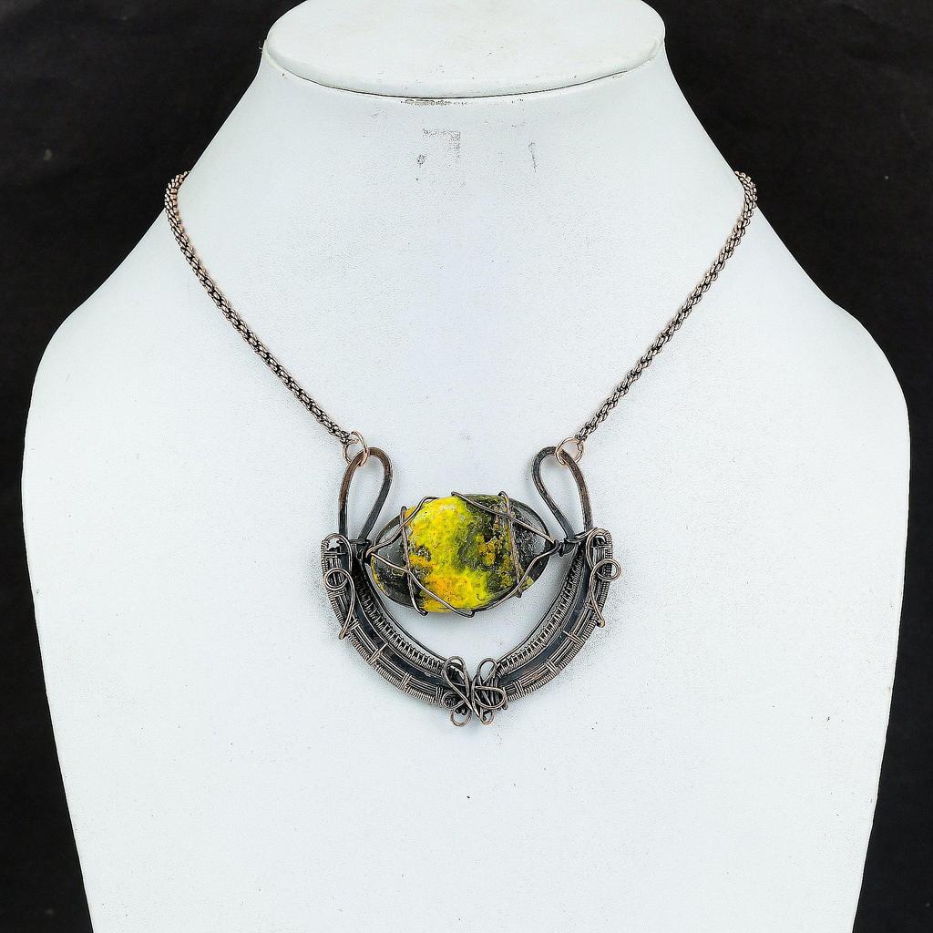 Bumblebee Gemstone Handmade Copper Wire Wrap Natural Jewelry Necklace For Her