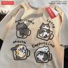 Футболка Cat Coffee Pure Cotton Trendy Summer Free Short Sleeves для мужчин и женщин Original Mocha Latte Cat Three Flowers Fun Cat Tees