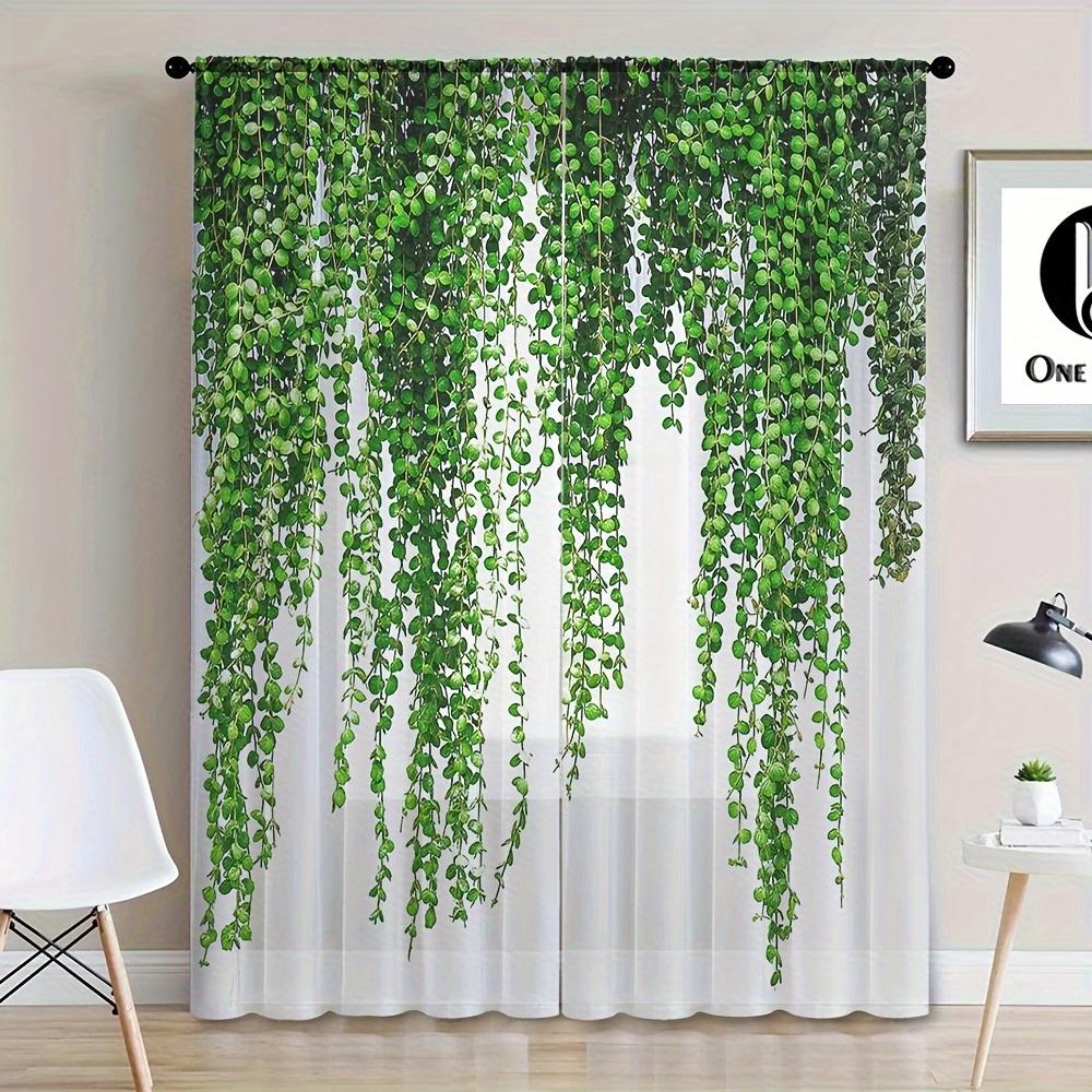 Классический узор из листьев, прозрачные шторы, комплект из 2 шт., устойчивые к ультрафиолетовому излучению, без подкладки, полиэстеровые дверные панели, карманы для штанги для гостиной