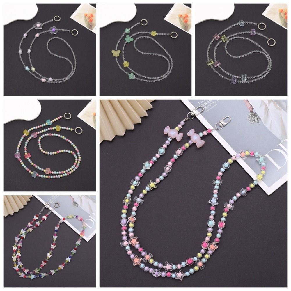 Little Bear Mobile Phone Crossbody Strap Candy Color Beaded Crossbody Chain Keychain Pendant
