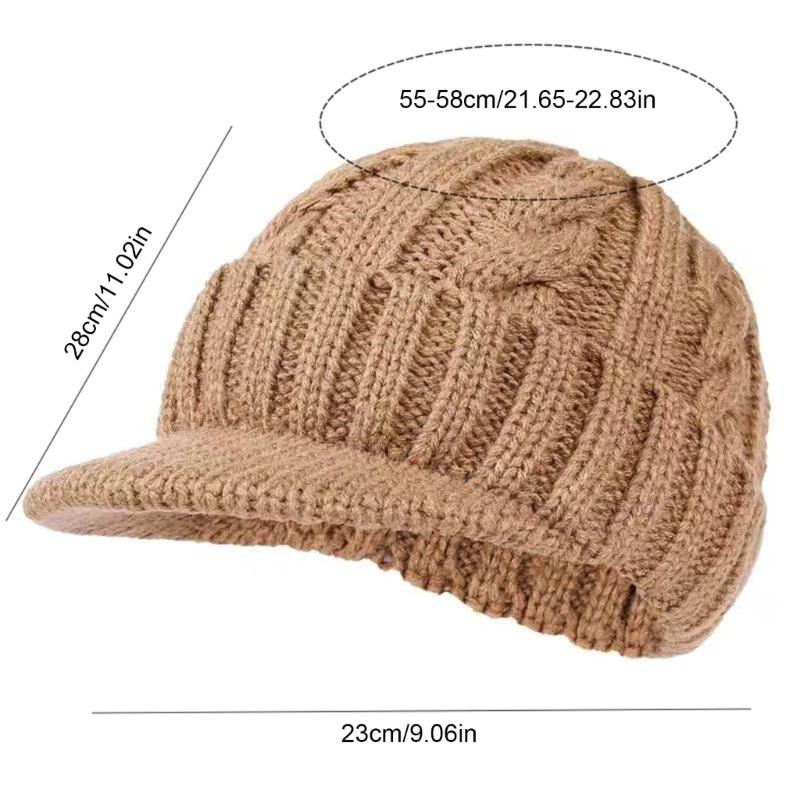 Mens Cable Knit Beanies Winter Hat Thickened Thermal Lined Ear Flap Cap For Cold Weather Outdoor Activity