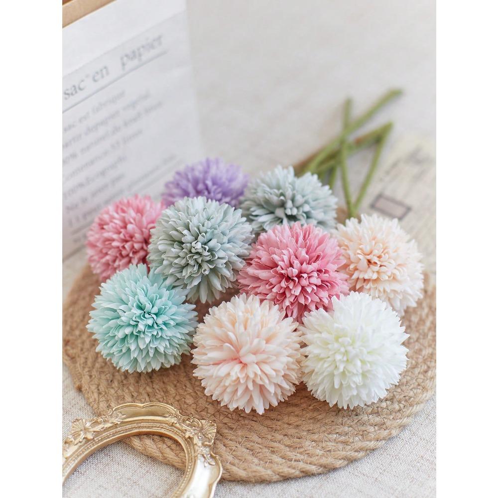 Artificial Chrysanthemum Ball Flowers Dandelion Hydrangea Arrangement Bouquet Present For Friends Bridal Wedding Bouquet Decor For Home Office
