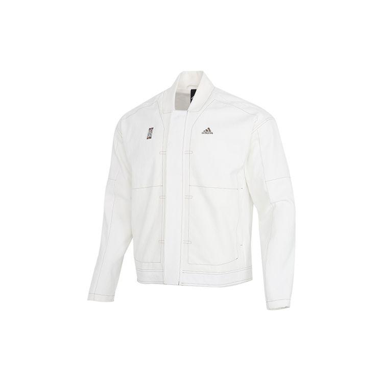 Adidas Denim Casual Sport Drop Shoulder Woven Baseball Collar Jacket Men Outerwear Bright-White GP0906