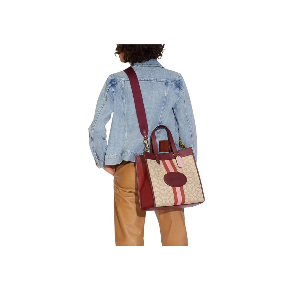 Coach Field 0 Vertical Jacquard Fabric With Leather Tote Bag Women tote Khaki Red 5868-B4RXM