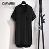 Plus Size Pocket Standing Collar T-shirt Dress Front Short Back Short Sleeve Women's Summer Loose Medium Long Dress