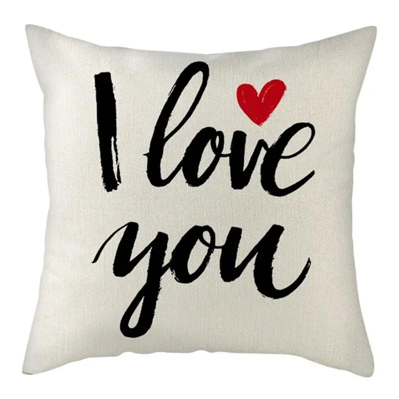 Black, White, Red, Romantic Words Double-Sided Printed Pillow Cover Short Plush Suitable Living Rooms Sofas Throw Cushion Cover