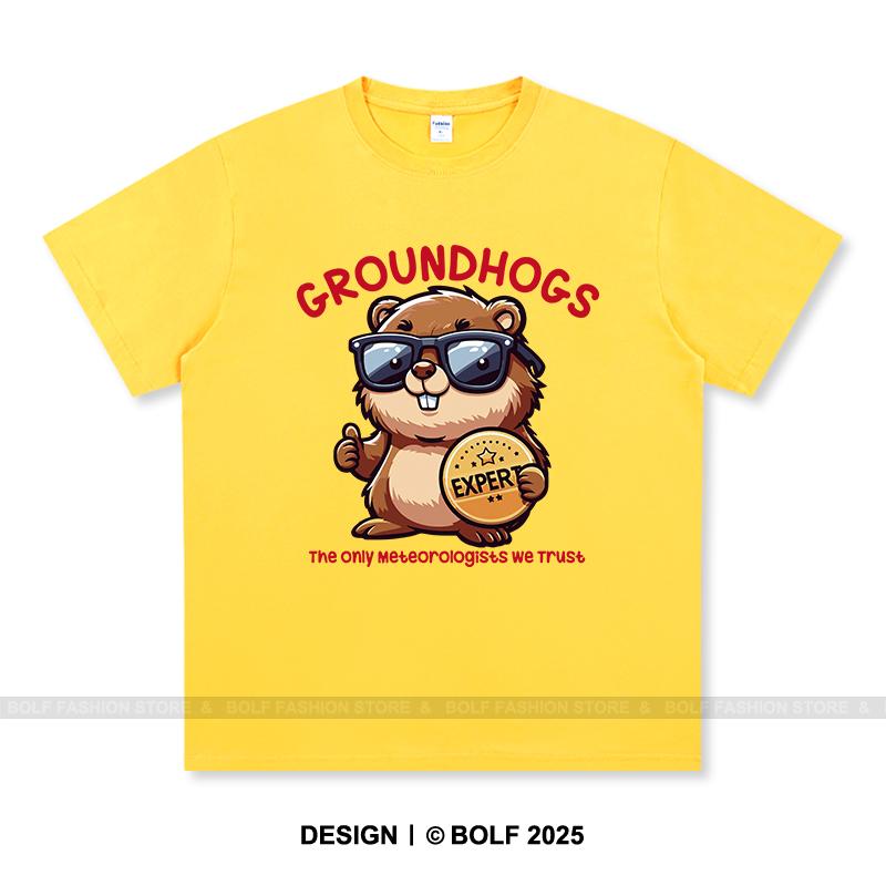 Women's Groundhogs Printed T-Shirt 100% Cotton Oversized Animal Graphic Tees for Men Summer Tops Nature Streetwear
