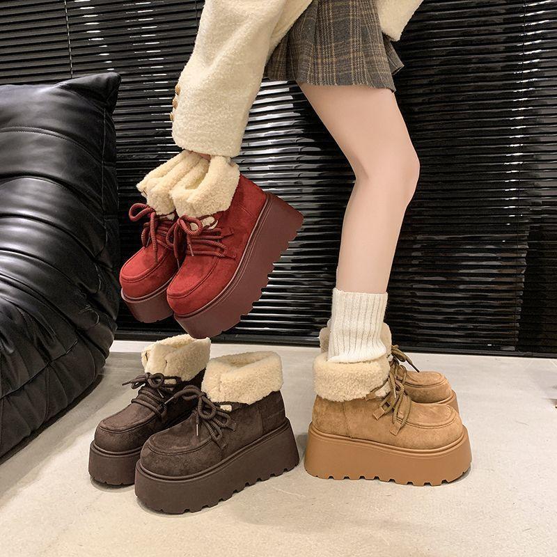 Ретро матовые короткие хлопковые сапоги для женщин на осень и зиму 2025, новые бархатные теплые пушистые на толстой подошве хлопковые туфли