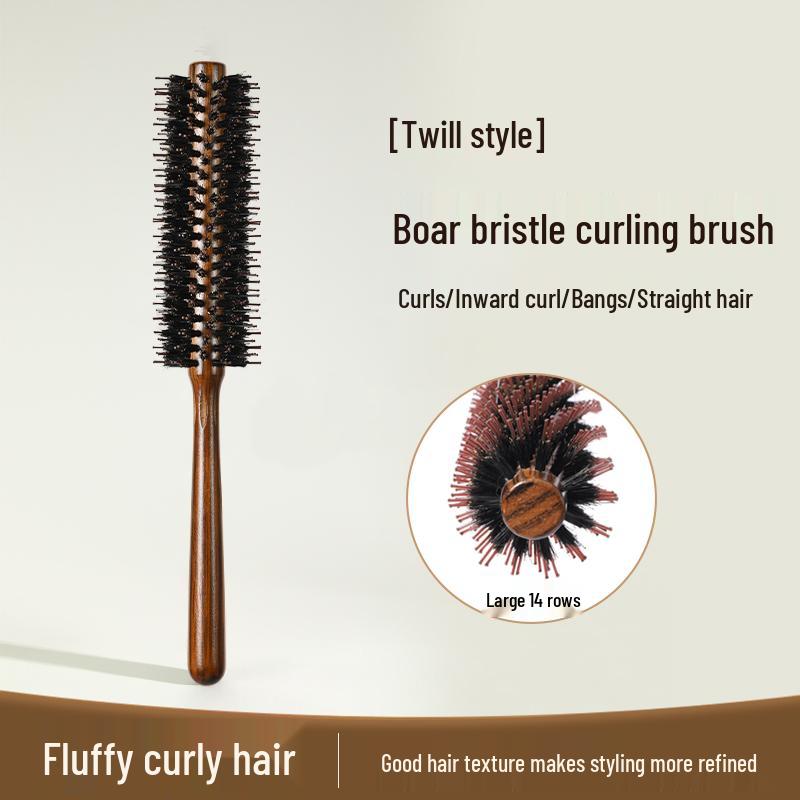 2025 Wooden Boar Bristle Anti-Static Curling Comb for Women's Long Hair - Round Barrel Hair Styling Roller