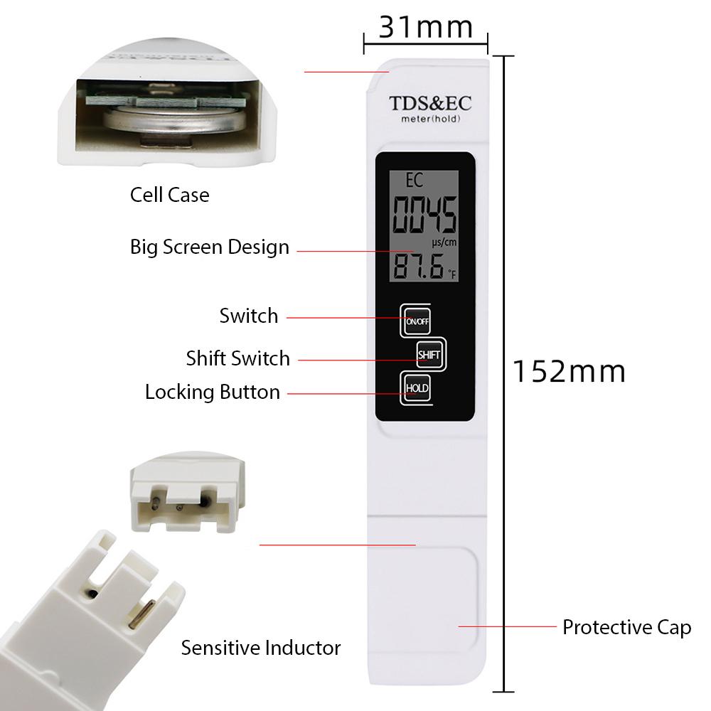3 in 1 Water Quality Tester Digital Meter Water Quality Analyzer Detector TDS  EC  Temperature 5Mins Auto Shut Down
