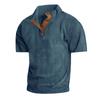 Men's Summer Casual T-shirt Button Stand-up Collar Tees Solid Color Loose Corduroy Short Sleeves Soft Skin-friendly