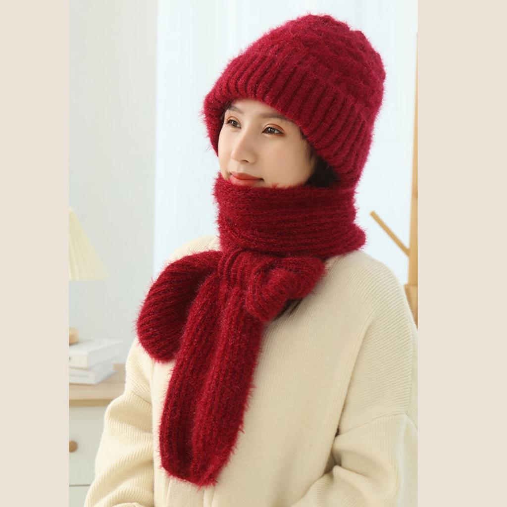 2-in1 Soft Warm Scarf Cap Crochet Hooded Scarf Hat for Skiing Hiking Universal Lady Windproof Shawl Hat with Neck Covers